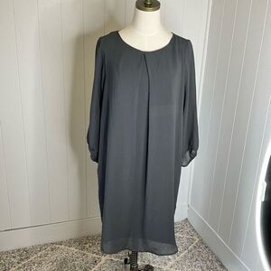 H&M Womens Size 14 Pleat Front Cocktail Dress Black Long Sleeves Lined Flowy